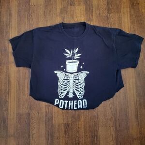 Womens Oversized Crop Top Skelton Pothead Black